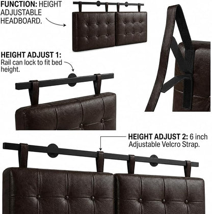 Queen Headboard only, Wall Mounted Headboard for Adjustable Bed, Hanging Head Board for Queen Size Bed Button Tufted Upholstered Headboard Cabeceras De Cama for Bedroom, Dorm, Dark Brown Faux Leather