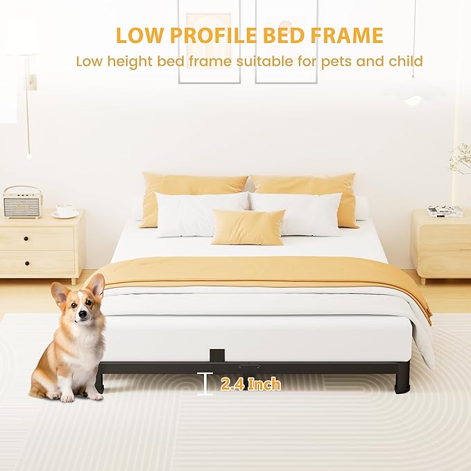 Superay 4 Inch Full Bed Frame Low Profile, Heavy Duty Metal Platform Bed Frame with Round Corner Legs, Sturdy Mattress Foundation, No Box Spring Needed, Easy Assembly, Noise Free, Black