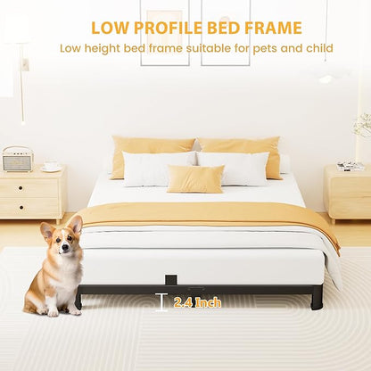 Superay 4 Inch Full Bed Frame Low Profile, Heavy Duty Metal Platform Bed Frame with Round Corner Legs, Sturdy Mattress Foundation, No Box Spring Needed, Easy Assembly, Noise Free, Black