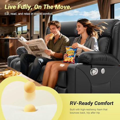 RV Loveseat Recliner Sofa, Reclining Loveseat Wall Hugger Recliners with USB Ports, Cup Holders, Insert Pockets, Home Theater Seating for Movie Room, Recline Movie Seats Gaming Sofa, Black