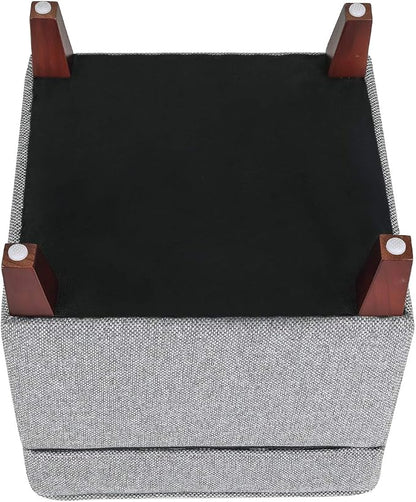 Adeco 17 Inch Square Linen Storage Ottoman for Living Room & Bedroom, Small Upholstered Footrest Stool with Hinged Lid and Wood Legs, Modern Accent Furniture, Light Gray