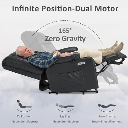 MCombo Dual Motor Power Lift Recliner Chair for Elderly, Lay Flat Lift Chair with Heat and Massage, Oversized Lift Recliner for Big and Tall, Faux Leather R7891 (Black, Large-Wide)