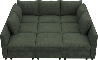 HONBAY Modular Sectional Sleeper Sofa with Storage, Modular Convertible Sectional Couch Bed Module Sleeper Couches for Living Room - Green