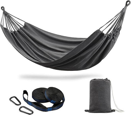 CHULIM Brazilian Double Hammock with Tree Straps,Extra Large 94x63IN,2 Persons Hammock for Backyard Patio Outdoor and Indoor,450lbs Weight Capacity,Soft Woven Cotton Fabric - Dark Grey