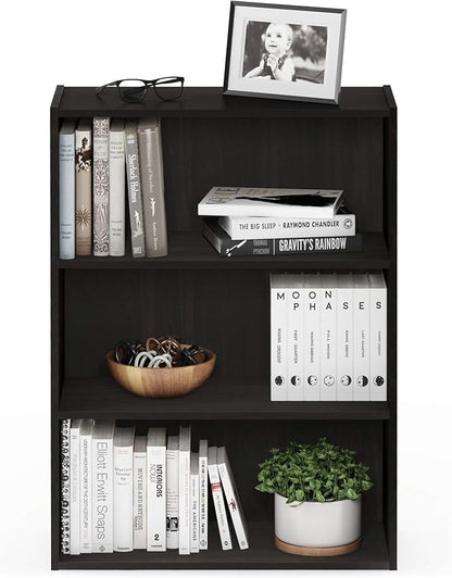 Furinno PASIR Book Shelf, 3-Tier Bookshelf, Storage Shelves Bookcase, 9.7 x 23.7 x 31.5, for Living Room, Bedroom, Home Office, Espresso