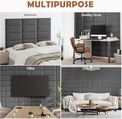 IFNOW Wall Mounted Upholstered Headboard Queen, 3D Peel and Stick Soundproof Panels, Reusable and Removable Padded Leather Bed Headboard, 9 Panels 9.84" x 23.62", Dark Grey
