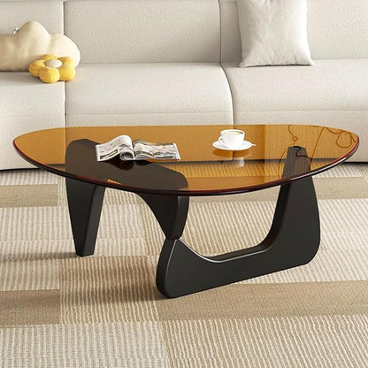 Mid Century Modern Glass Coffee Table, Coffee Table for Living Room, Noguchi Coffee Tables,Suitable for Bedroom Living Room Reception Office Tables (Black/Brown, ML)