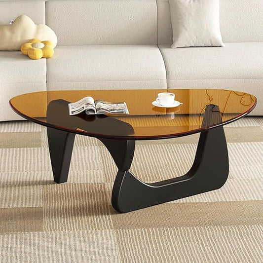 Mid Century Modern Glass Coffee Table, Coffee Table for Living Room, Noguchi Coffee Tables,Suitable for Bedroom Living Room Reception Office Tables (Black/Brown, ML)