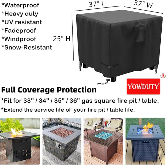 Propane Fire Pit Cover Square 36x36x25 Inch, Waterproof Heavy Duty 600D Patio Gas Fire Table Cover 36 Inch, Fit 34/35/36 Inch Firepit Table, All-weather Protection For Outdoor Fireplace