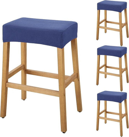 YISUN Stool Covers Rectangle - 4 Pack Stretch Waterproof Saddle Seat Cover Counter Bar Stools Bar Chairs Covers Kitchen Island Chairs Cushion Protector (4, Navy Blue)