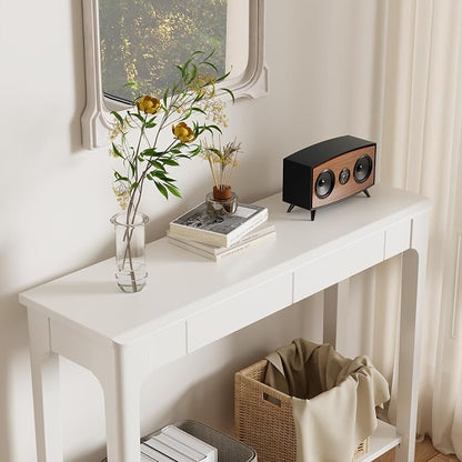 AQIMUELE Wood Console Table with Drawers, Mid Century Modern Console Table Walnut for Entryway, Living Room, Hall Way.