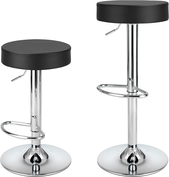 Finnhomy Bar Stools Set of 2 Modern PU Leather, Swivel Barstools with Footrest and Backless Round, Counter Height Adjustable Modern Counter stools for Kitchen, Black