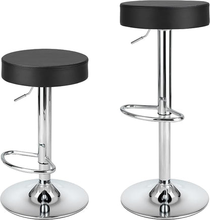Finnhomy Bar Stools Set of 2 Modern PU Leather, Swivel Barstools with Footrest and Backless Round, Counter Height Adjustable Modern Counter stools for Kitchen, Black