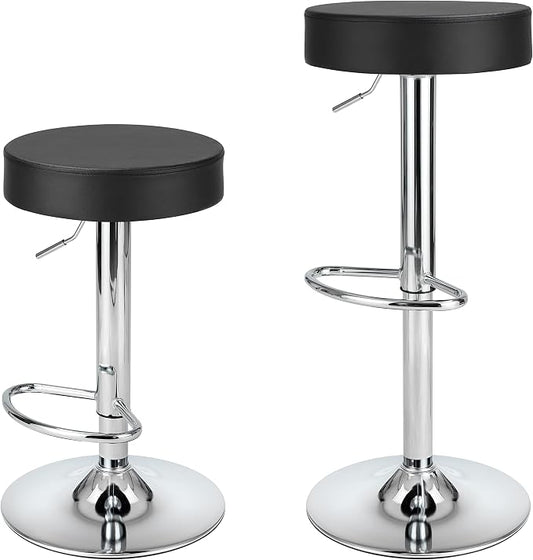 Finnhomy Bar Stools Set of 2 Modern PU Leather, Swivel Barstools with Footrest and Backless Round, Counter Height Adjustable Modern Counter stools for Kitchen, Black