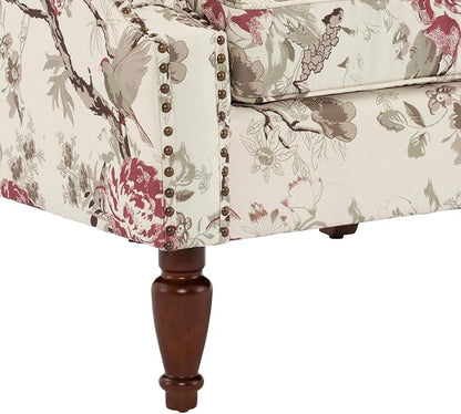 High Back Accent Chair, Fabric Wingback Chair Upholstered Armchair for Living Room - Beige Floral