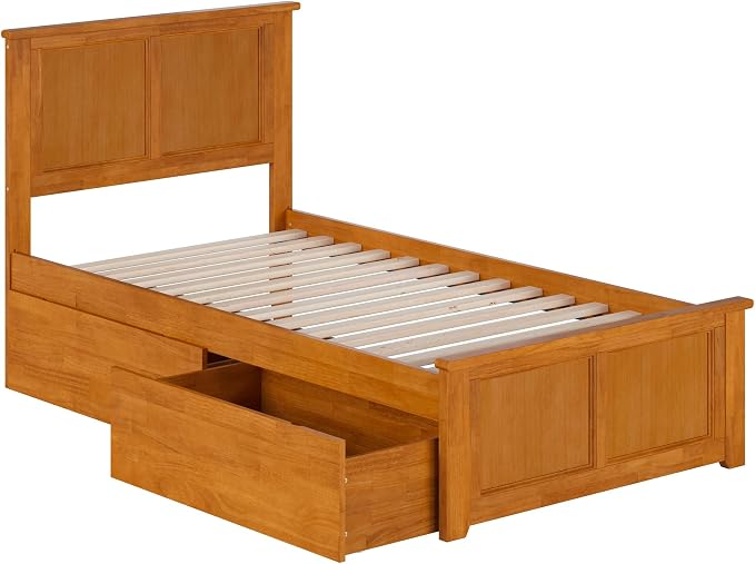 AFI, Madison Twin Platform Bed with Matching Footboard & Storage Drawers, Light Toffee