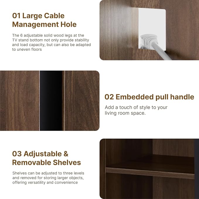 KISLOT 63" Sideboard Buffet Cabinet with Storage Modular Accent Display Kitchen Storage Cabinet Wood Coffee Bar Console for Living Room, Hallway, Kitchen, Dining Room,Walnut