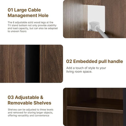 KISLOT 63" Sideboard Buffet Cabinet with Storage Modular Accent Display Kitchen Storage Cabinet Wood Coffee Bar Console for Living Room, Hallway, Kitchen, Dining Room,Walnut
