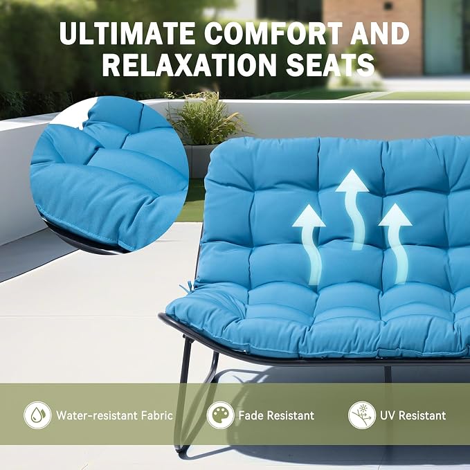 Crestlive Products Outdoor Couch，Patio Loveseat with Soft Cushions All Weather Patio Furniture for Porch/Balcony/Yard (2PC Blue)