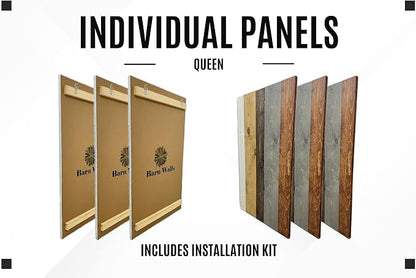 Barn Walls Solid Wood Headboard Queen Size Rustic Mix with Smooth Natural Wood Grain, Handcrafted Wall-Mounted Panel Head Board, Adjustable Height, Modern Rustic Bedroom, Built to Last