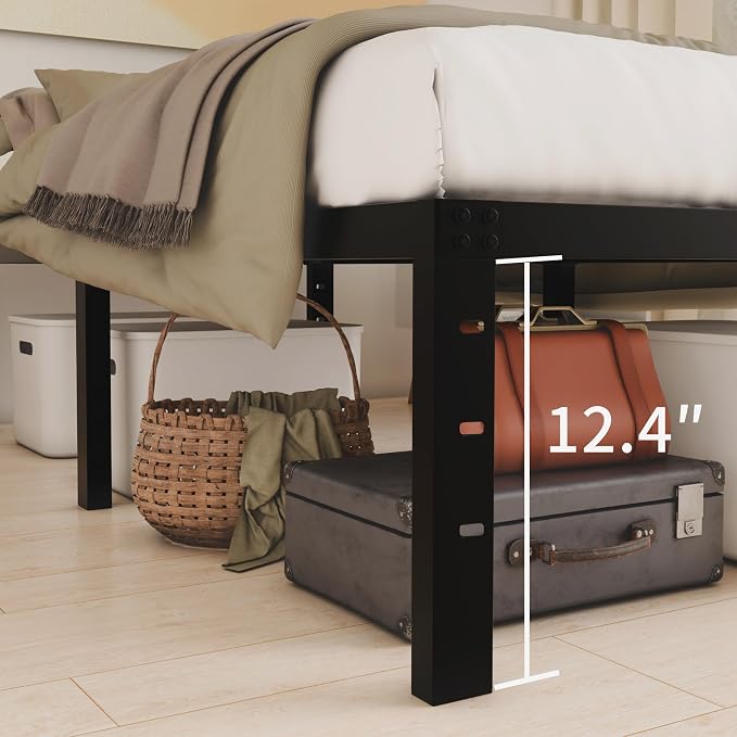 HOBINCHE 14 Inch Metal California King Size Bed Frame No Box Spring Needed - Easy Assembly Heavy Duty Noise Free Bedframes - Double Black Basic Steel Slats Platform with Storage