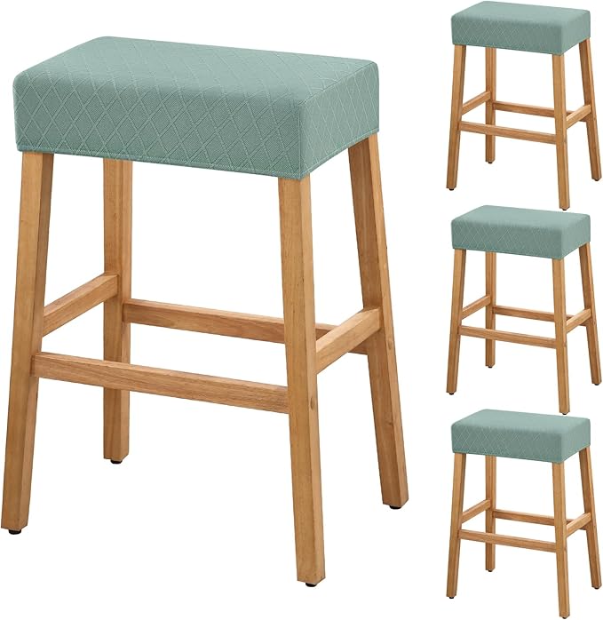 YISUN Stool Covers Rectangle - 4 Pack Stretch Waterproof Saddle Seat Cover Counter Bar Stools Bar Chairs Covers Kitchen Island Chairs Cushion Protector (1, Argyle-Green 4pcs)