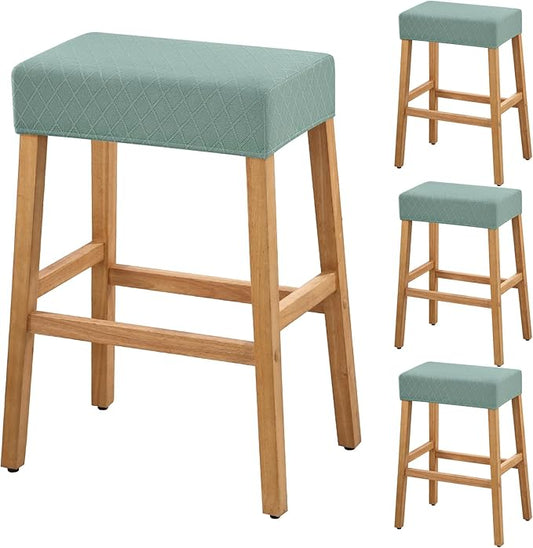 YISUN Stool Covers Rectangle - 4 Pack Stretch Waterproof Saddle Seat Cover Counter Bar Stools Bar Chairs Covers Kitchen Island Chairs Cushion Protector (1, Argyle-Green 4pcs)