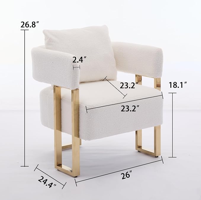 YISHENG Modern Barrel Accent Chairs Set of 2, Living Room Side Chairs with Golden Metal Legs Soft Upholstered Reading Armchairs no Wheels for Vanity/Reception Room//Bedroom/Lounge/Office, White Teddy