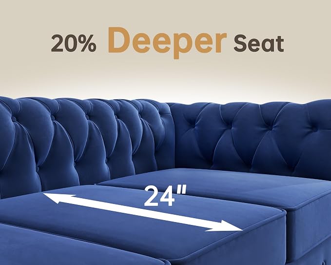 Morden Fort 2 Piece Classic Chesterfield 4-Seater Set, Tufted Chair & Sofa Furniture Solid Wood Legs Thick Cushion, Pet-Friendly Couch Set for Living Room Bedroom Apartment, Velvet Blue