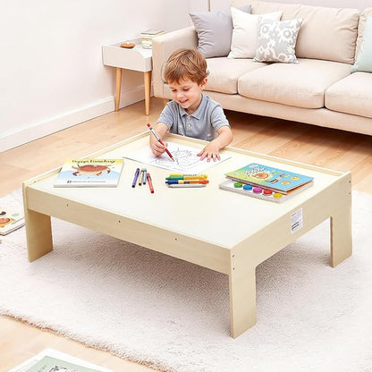 VEVOR Train Table, 120 Multicolor Pieces Wooden Kids Activity Table with Collapsible Storage Bin, 3-in-1 Wooden Train Set for Gaming, Drawing, Reading, Eating, Creative Toy Set for Kids Ages 3+