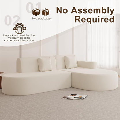 MELLCOM Modern 93" Curved Boneless Sofa Couch, L-Shaped Corner Sofa, No Assembly Needed, Chenille Upholstered Cloud Sectional Couch for Living Room,Apartment and Bedroom (Beige, Right Hand Facing)