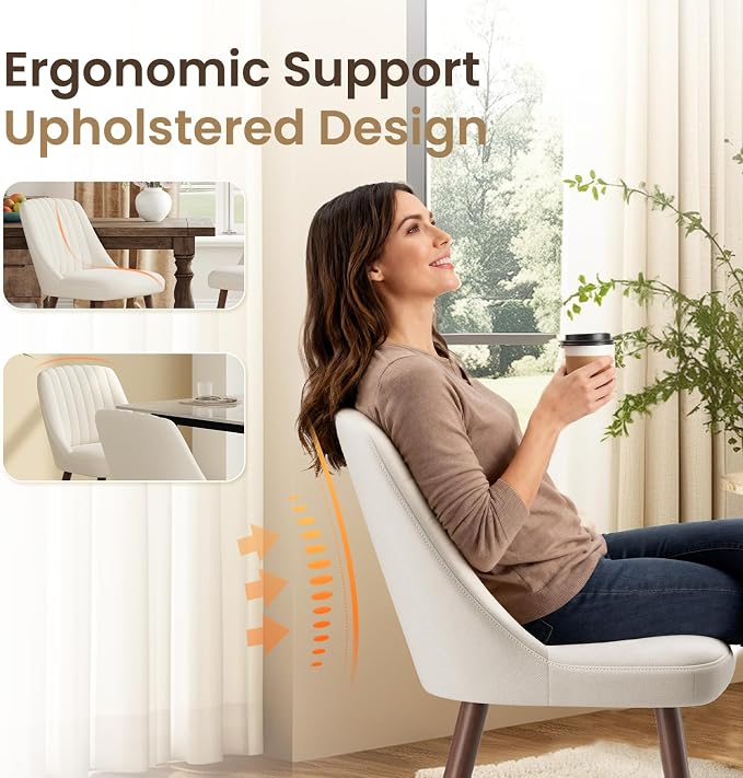 MALOL Upholstered Dining Chairs Set of 2, Modern Fabric Kitchen Chairs with Back, Wood Legs for Kitchen Dining Room Restaurant, Beige