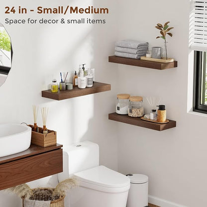 Heimlove 44 Inch Floating Shelves for Wall 8 Inch Deep Walnut Shelves Set of 2,Wall Mounted Rustic Wood Long Floating Shelf，Large Display & Storage Shelf with Invisible Brackets