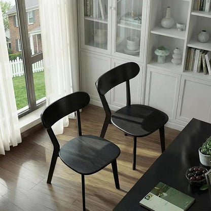 100% Solid Wood Dining Chairs,Mid Century Modern Dining Chairs with Rounded Backrest,Kitchen,Dining Room Chairs Set of 1/2/4 (2, Black Color)