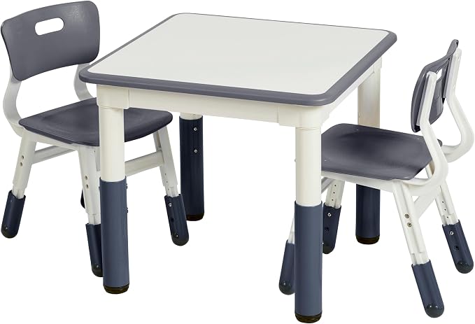 Back2School Express Dry-Erase Activity Table and Chairs Set for Toddlers, Adjustable Height Kids Desk, Preschool Learning Furniture, Grey, 3-Piece