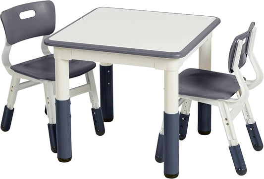 Back2School Express Dry-Erase Activity Table and Chairs Set for Toddlers, Adjustable Height Kids Desk, Preschool Learning Furniture, Grey, 3-Piece
