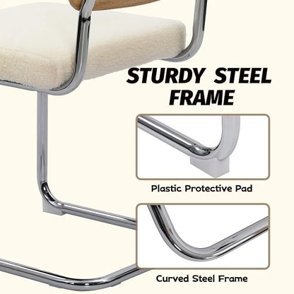KROFEM Dining Chairs Set of 4,Modern Rattan Kitchen Chairs,White | Mid Century Modern Design,Polished Chrome Frame,Upholstered Seat