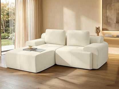 85" L Shaped Oversized Boneless Couch, Comfort Cloud Sectional Couches for Living Room, Modular Sofa High Back & Extra Deep Seat, No Assembly, Chenille(Warm White, 85 inch- L Shaped（2+1）)