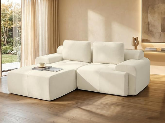 85" L Shaped Oversized Boneless Couch, Comfort Cloud Sectional Couches for Living Room, Modular Sofa High Back & Extra Deep Seat, No Assembly, Chenille(Warm White, 85 inch- L Shaped（2+1）)