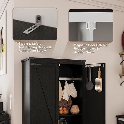 Befrases Black Farmhouse Storage Cabinet with Adjustable Shelves, Large Pantry Organize with 2 Barn Doors, Tall Freestanding Cabinet for Kitchen, Bathroom, Garage, Basement, Living, Utility Room