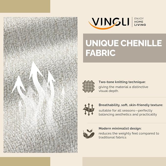 VINGLI 110' U-Shaped Sectional Couch with Two Chaise, Affordable Small Sofa with 4 Seats, Chenille Fabric Comfy Couches for Living Room, Beige