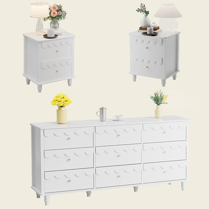 Anbuy Bedroom Sets 3 PCS Scalloped White