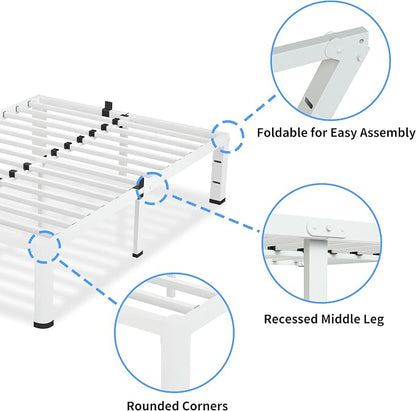 VIPSHOW 20 Inch King Size White Bed Frame, 3500Lbs Heavy Duty Metal Platform with Round Corner Legs Mattress Slide Stopper, Steel Slat Support No Box Spring Needed, Noise Free, Non-Slip, Easy Assembly