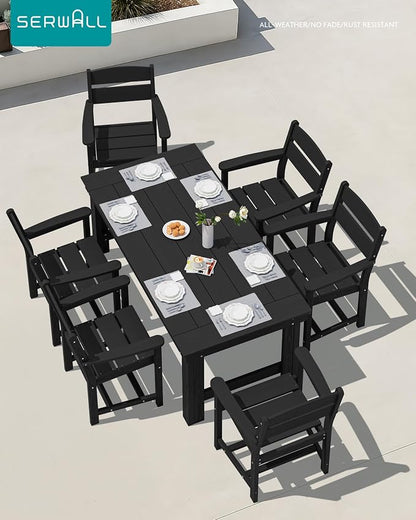 SERWALL HDPE Outdoor Dining Table and Chairs Set for 6 | with Oversized Chair Seat