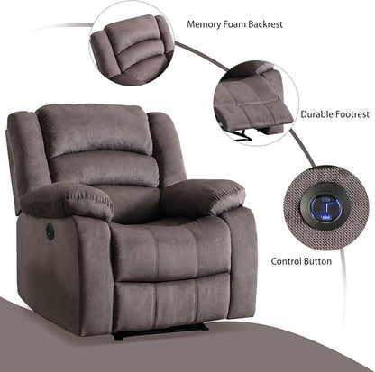 EBELLO Classic Power Recliner Chair, Oversized Electric Overstuffed Reclining Chair with Thick Cushion and Back,Single Sofa with Comfortable Armchair, Brown, 2Pcs
