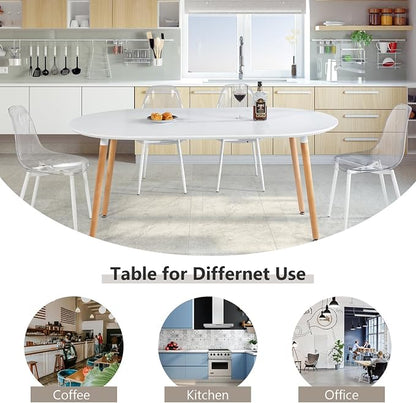 Extendable Round Dining Table for 4 6 Wooden Dining Room Table 39" to 70" Modern Kitchen Table for Dining Room Office Expandable Oval Dinner Table with MDF Top and Wood Legs White