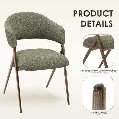 COLAMY Dining Chairs Set of 2, Mid Century Modern Dining Room Kitchen Dinner Chairs with Iron Legs, Open Back and Padded Seat, for Living Room/Bedroom/Restaurant/Cafe, Green