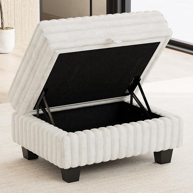 Belffin Corduroy Fabric Ottoman with Storage Ottoman for Modular Sectional Couch Beige Couch