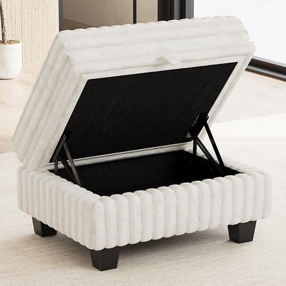 Belffin Corduroy Fabric Ottoman with Storage Ottoman for Modular Sectional Couch Beige Couch