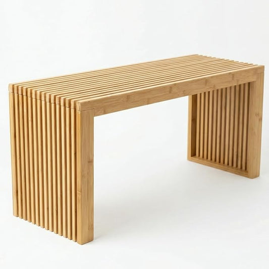 Bamboo Natural 36 inch Wooden Bench, Small Wood Benches for Entryway, Living & Dining Room, Kitchen, Bedroom, Bathroom, Hallway, Front Door, For Indoor & Outdoor Patio Use, Mid Century Modern Decor